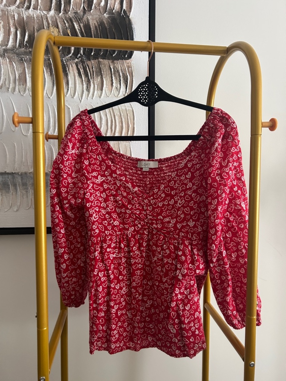 LOFT Red Heart-Print Peasant Top